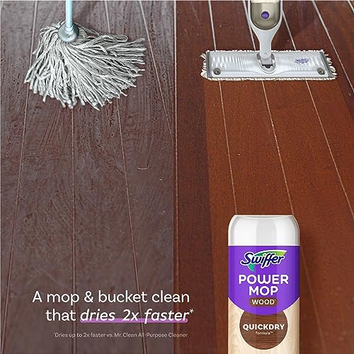 Swiffer PowerMop Wood QuickDry Wood Floor Cleaning Solution with Lemon Scent, 25.3 fl oz, 2 pack