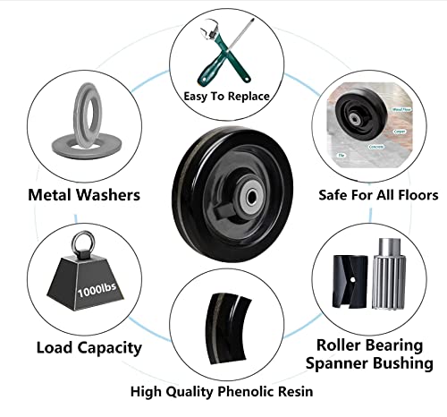 HANDSAMMU 5 Inch Caster Wheels, Heavy Duty Casters, Trailer Wheels with Strong Capacity 1000 LB, High Temperature Resistance: -50f to +250f. Use for Trolleys, Flatbeds, Trailer Jack