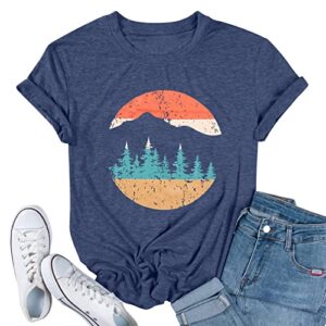 adventure t-shirt women mountain hiking workout t shirt casual outdoor athletic short sleeve tee tops blue