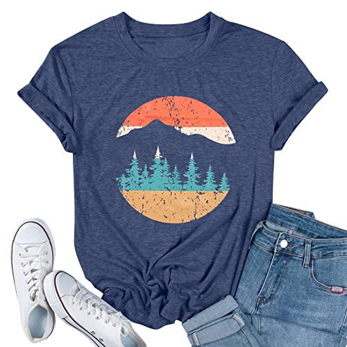 Adventure T-Shirt Women Mountain Hiking Workout T Shirt Casual Outdoor Athletic Short Sleeve Tee Tops Blue