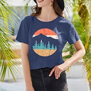 Adventure T-Shirt Women Mountain Hiking Workout T Shirt Casual Outdoor Athletic Short Sleeve Tee Tops Blue