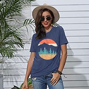 Adventure T-Shirt Women Mountain Hiking Workout T Shirt Casual Outdoor Athletic Short Sleeve Tee Tops Blue