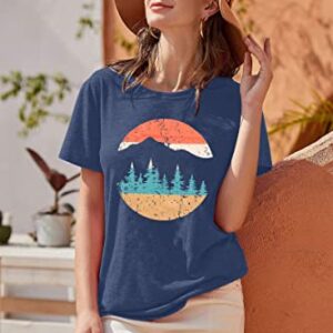 Adventure T-Shirt Women Mountain Hiking Workout T Shirt Casual Outdoor Athletic Short Sleeve Tee Tops Blue