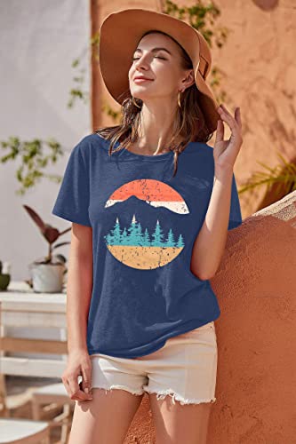 Adventure T-Shirt Women Mountain Hiking Workout T Shirt Casual Outdoor Athletic Short Sleeve Tee Tops Blue