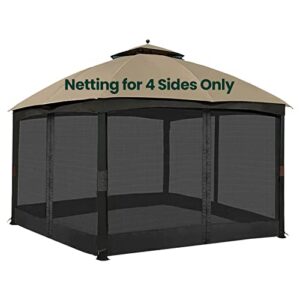 gazebo universal replacement mosquito netting, olilawn 10' x 12' outdoor canopy net screen 4-panel sidewall curtain, with zippers, easy to install, fit for most gazebo 10x12 canopy, black
