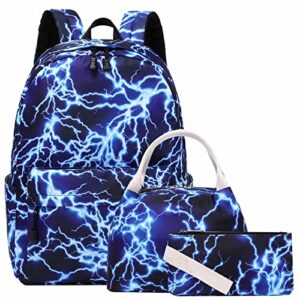 sheeyee school backpack for boys elementary teen kids bookbags with lunch box set laptop school bag (blue)