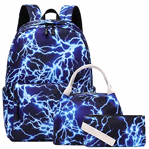 SHEEYEE School Backpack for Boys Elementary Teen Kids Bookbags with Lunch Box Set Laptop School Bag (Blue)