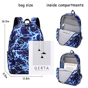 SHEEYEE School Backpack for Boys Elementary Teen Kids Bookbags with Lunch Box Set Laptop School Bag (Blue)
