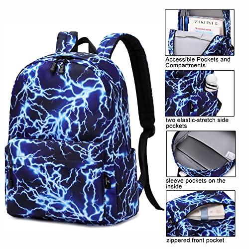 SHEEYEE School Backpack for Boys Elementary Teen Kids Bookbags with Lunch Box Set Laptop School Bag (Blue)