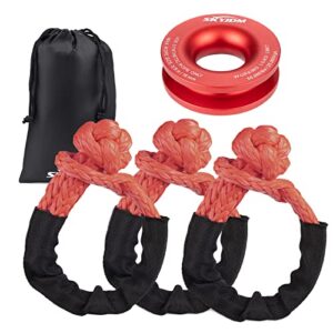 skyjdm soft shackles with recovery ring - 3 pack 1/2 in x 22 in rope shackle (56,000 lbs breaking strength) with snatch ring (55,000 lbs working load limit) for 4x4 truck suv atv utv vehicles (red)