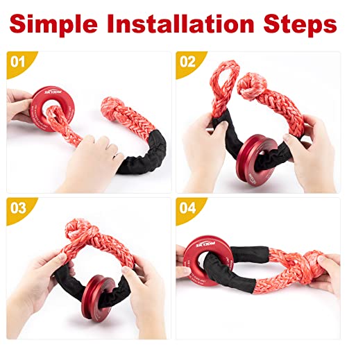 SKYJDM Soft Shackles with Recovery Ring - 3 Pack 1/2 in x 22 in Rope Shackle (56,000 lbs Breaking Strength) with Snatch Ring (55,000 lbs Working Load Limit) for 4x4 Truck SUV ATV UTV Vehicles (Red)