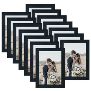 4x6 picture frame set of 14, wood photo frame for 4x6 pictures, tabletop or wall mount display picture frames for prints, photos, paintings, landscape and kids artwork (black)