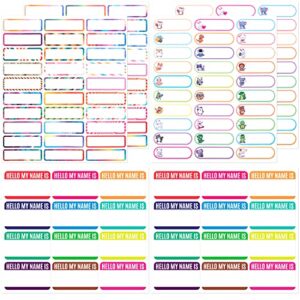 oiiki reusable baby bottle labels for daycare 144pcs, waterproof name labels for daycare, animal self adhesive name tag stickers write on kids food water bottle labels for school classroom