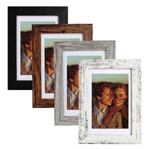 4x6 picture frame real glass photo frames display 3.5x5 pictures with mat or 4x6 pictures without mat, 4x6 frames for tabletop or wall mount display for prints, pictures, artworks, paintings(4 colors)