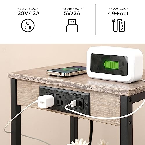 HOOBRO Tall End Table with Charging Station and USB Ports, 3-Tier Telephone Table, Small Entryway Table, Narrow Nightstand for Small Space in Living Room, Bedroom, Hallway, Rustic Brown BG09UDH01