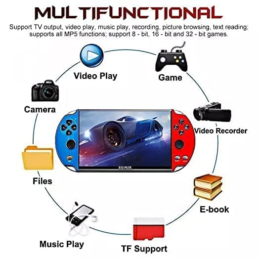 X12 Plus Handheld Game Console, 7 Inch HD Screen Retro Video Game Console, Built in 16GB TF Card & 1000 Games Handheld Double Joystick Game Controller, Support AV Output Music E-Book