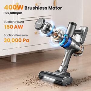 INSE Cordless Vacuum Cleaner, 400W Stick Vacuum with 30Kpa Powerful Suction, 55min Runtime, Smart Induction Auto-Adjustment, Rechargeable Cordless Vacuum for Carpet and Floor Pet Hair, LED Display-S9