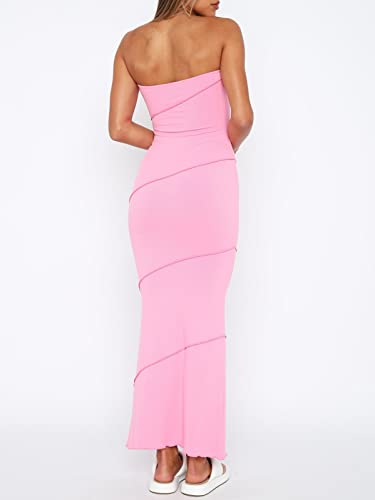 Women Sexy Strapless Maxi Tube Dress Off Shoulder Bodycon Long Dress Cut Out Open Back Party Dress Y2K Clubwear