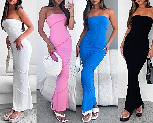 Women Sexy Strapless Maxi Tube Dress Off Shoulder Bodycon Long Dress Cut Out Open Back Party Dress Y2K Clubwear