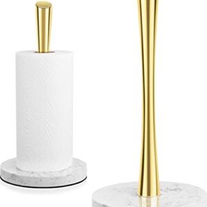 Paper Towel Holder Countertop, Gold Marble Stainless Steel Paper Towels Holder Stand, Kitchen Brushed Nickel Paper Towel Roll Holder for One-Handed Tear, COWSTOOK (Gold)