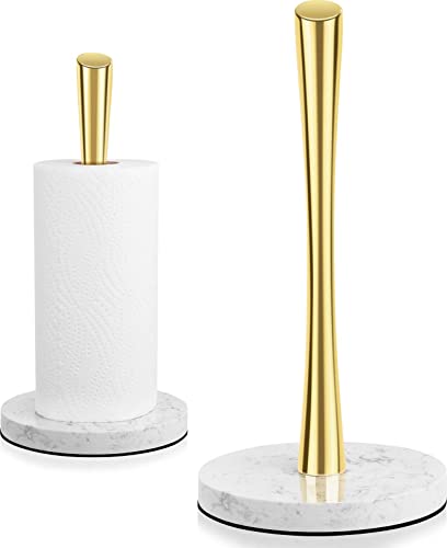 Paper Towel Holder Countertop, Gold Marble Stainless Steel Paper Towels Holder Stand, Kitchen Brushed Nickel Paper Towel Roll Holder for One-Handed Tear, COWSTOOK (Gold)