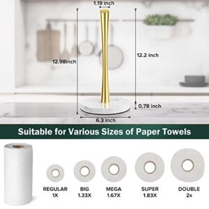 Paper Towel Holder Countertop, Gold Marble Stainless Steel Paper Towels Holder Stand, Kitchen Brushed Nickel Paper Towel Roll Holder for One-Handed Tear, COWSTOOK (Gold)