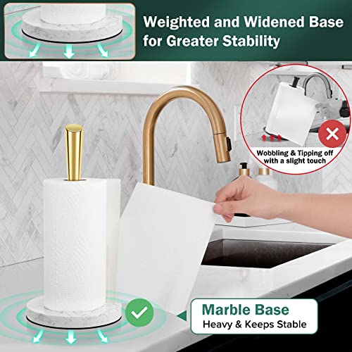 Paper Towel Holder Countertop, Gold Marble Stainless Steel Paper Towels Holder Stand, Kitchen Brushed Nickel Paper Towel Roll Holder for One-Handed Tear, COWSTOOK (Gold)