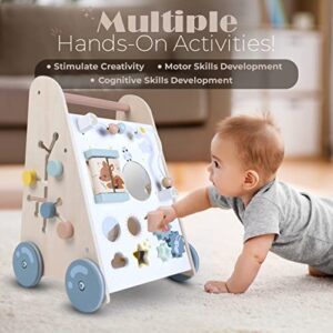 Cosmicstar Wooden Baby Walker - 6 in 1 Activity Cube Walkers for Babies, Toys Roll Cart Baby Activity Walkers for Boys and Girls or Motor Skills, Cognitive Thinking and Hand-Eye Coordination