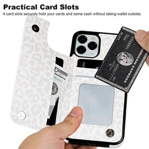 HAOPINSH for iPhone 11 Pro Wallet Case with Card Holder, White Leopard Cheetah Pattern Back Flip Case PU Leather Kickstand Card Slots Case for Women Girls, Double Magnetic Clasp Shockproof Cover 5.8"