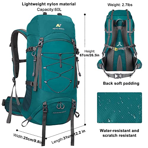 N NEVO RHINO Waterproof Hiking Backpack 50L/60L, Camping Backpack with Rain Cover, Hiking Travel Mountaineering Backpack