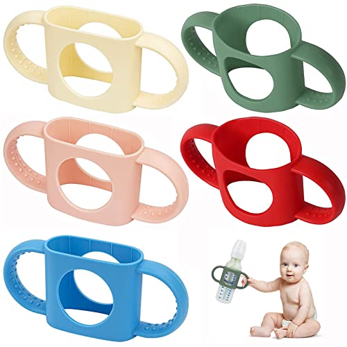 5 Pack Baby Bottle Handles, Bottle Handles Universal Fit Baby Bottle Holders with Easy Grip Handles for Baby, BPA-Free Soft Silicone, 5 Colors