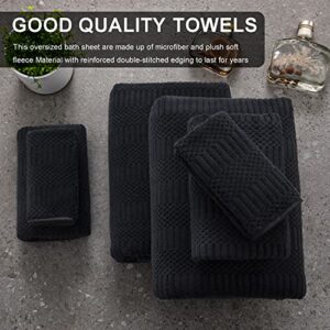 8 Piece Oversized Bath Towels Set Black,2 Extra Large Bath Towel Sheets,2 Hand Towels and 4 Washcloths 600 GSM Highly Absorbent Quick Dry Towels Set for Bathroom Hotel