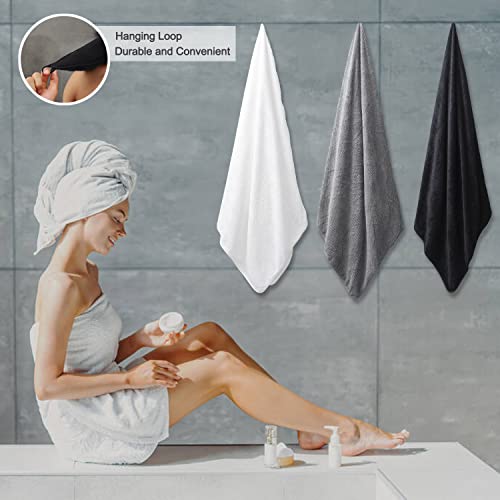 8 Piece Oversized Bath Towels Set Black,2 Extra Large Bath Towel Sheets,2 Hand Towels and 4 Washcloths 600 GSM Highly Absorbent Quick Dry Towels Set for Bathroom Hotel