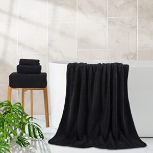 8 Piece Oversized Bath Towels Set Black,2 Extra Large Bath Towel Sheets,2 Hand Towels and 4 Washcloths 600 GSM Highly Absorbent Quick Dry Towels Set for Bathroom Hotel