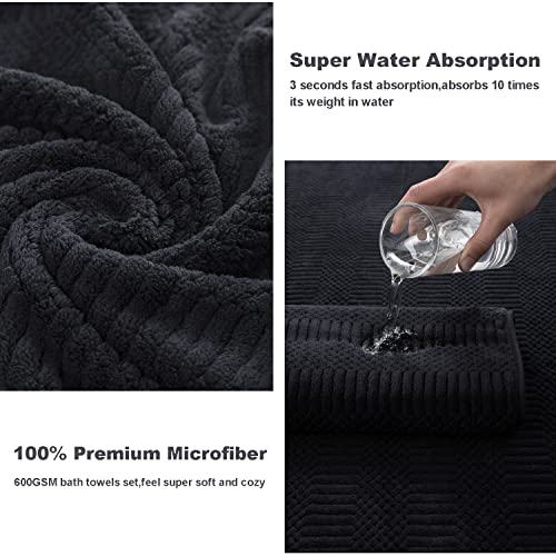 8 Piece Oversized Bath Towels Set Black,2 Extra Large Bath Towel Sheets,2 Hand Towels and 4 Washcloths 600 GSM Highly Absorbent Quick Dry Towels Set for Bathroom Hotel