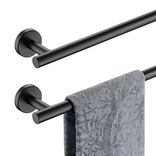 JQK Black Towel Bar, 24 Inch 304 Stainless Steel Thicken 0.8mm Towel Rack Bathroom, Towel Holder Matte Black Wall Mount, Total Length 27 Inch 2 Pack, TB110L24-PB-P2