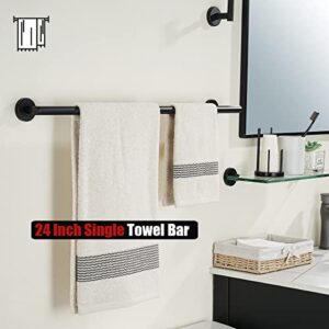 JQK Black Towel Bar, 24 Inch 304 Stainless Steel Thicken 0.8mm Towel Rack Bathroom, Towel Holder Matte Black Wall Mount, Total Length 27 Inch 2 Pack, TB110L24-PB-P2