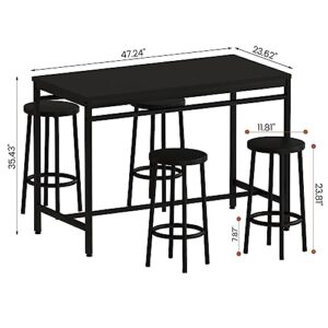 Lamerge Bar Table Set,Dining Table Set for 4, Kitchen Table and Chairs for 4,Bar Table with Stools, Bar Height Table and Chairs for Dining Room, Kitchen, Restaurant and Living Room, 47in, Black