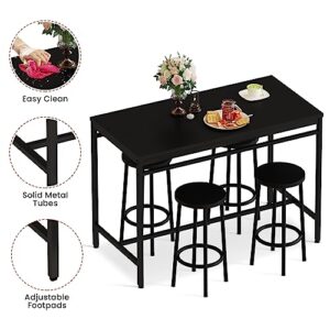 Lamerge Bar Table Set,Dining Table Set for 4, Kitchen Table and Chairs for 4,Bar Table with Stools, Bar Height Table and Chairs for Dining Room, Kitchen, Restaurant and Living Room, 47in, Black