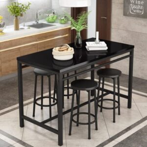 lamerge bar table set,dining table set for 4, kitchen table and chairs for 4,bar table with stools, bar height table and chairs for dining room, kitchen, restaurant and living room, 47in, black