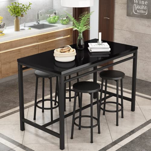 Lamerge Bar Table Set,Dining Table Set for 4, Kitchen Table and Chairs for 4,Bar Table with Stools, Bar Height Table and Chairs for Dining Room, Kitchen, Restaurant and Living Room, 47in, Black