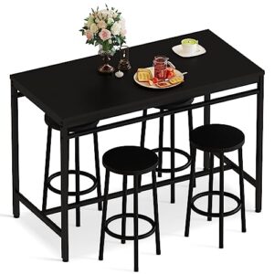 Lamerge Bar Table Set,Dining Table Set for 4, Kitchen Table and Chairs for 4,Bar Table with Stools, Bar Height Table and Chairs for Dining Room, Kitchen, Restaurant and Living Room, 47in, Black