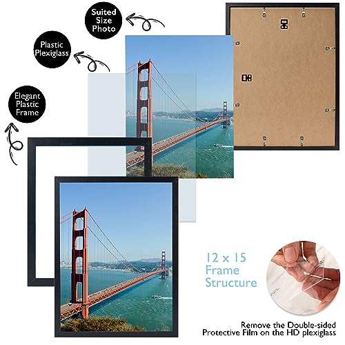 HEYTUYA 12x15 inch Picture Frame Black for Wall Hanging, Poster Frame, Wall Gallery Photo Frame with Durable Shatter Resistant Plexiglas, Black