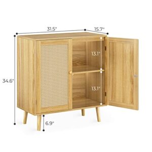 Huuger Buffet Cabinet with Storage, Storage Cabinet with PE Rattan Decor Doors, Accent Cabinet with Solid Wood Feet, Sideboard Cabinet for Hallway, Entry, Living Room, Natural