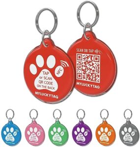 myluckytag nfc & qr code smart pet id tag personalized dog cat tag, online pet profile, pet location alert email, digital pet tag, quiet pet tag, durable pet id, dog collar tag