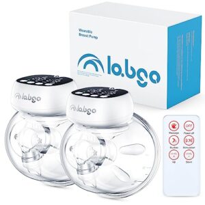 labigo hands-free breast pump, wearable breast pump of longest battery life, remote control, and lcd display, double portable electric breast pump with 3 modes & 9 levels, 24mm & 27mm flange, 2 pack