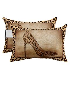 outdoor recliner pillows for lounge chair headrest,sexy leopard high heel shoe waterproof lumbar/head pillow with adjustable elastic stripe for patio/office/beach/pool,retro wildlife animal skin