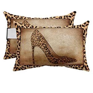 Outdoor Recliner Pillows for Lounge Chair Headrest,Sexy Leopard High Heel Shoe Waterproof Lumbar/Head Pillow with Adjustable Elastic Stripe for Patio/Office/Beach/Pool,Retro Wildlife Animal Skin