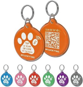 myluckytag nfc & qr code smart pet id tag personalized dog cat tag, online pet profile, pet location alert email, digital pet tag, quiet pet tag, durable pet id, dog collar tag