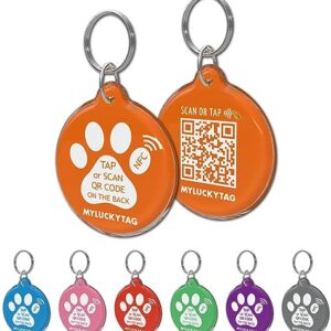 MYLUCKYTAG NFC & QR Code Smart Pet ID Tag Personalized Dog Cat Tag, Online Pet Profile, Pet Location Alert Email, Digital Pet Tag, Quiet Pet Tag, Durable Pet ID, Dog Collar Tag